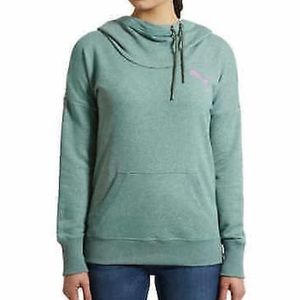 Women's PUMA  ELITE Refresh Hoodie COWL NECK Pullover Sweatshirt Green Heather S